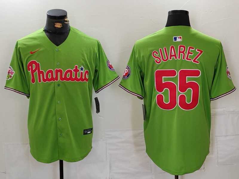 Men%27s Philadelphia Phillies #55 Ranger Suarez Green With Patch Stitched Cool Base Nike Jersey